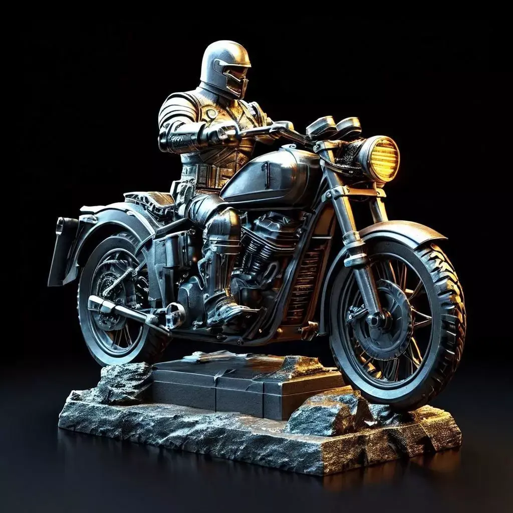 Armored Rider on Motorcycle Statue 3D Model 3D model