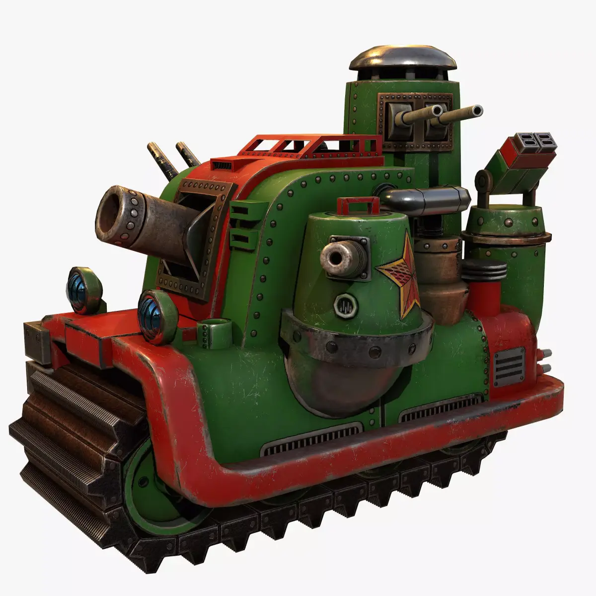 Avant-garde Steampunk Tank - Red Mechanic Low-poly 3D model