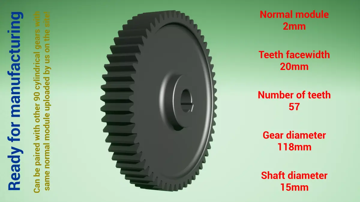 Cylindrical gear - paired - z57 m2 D118 d15 3D print model