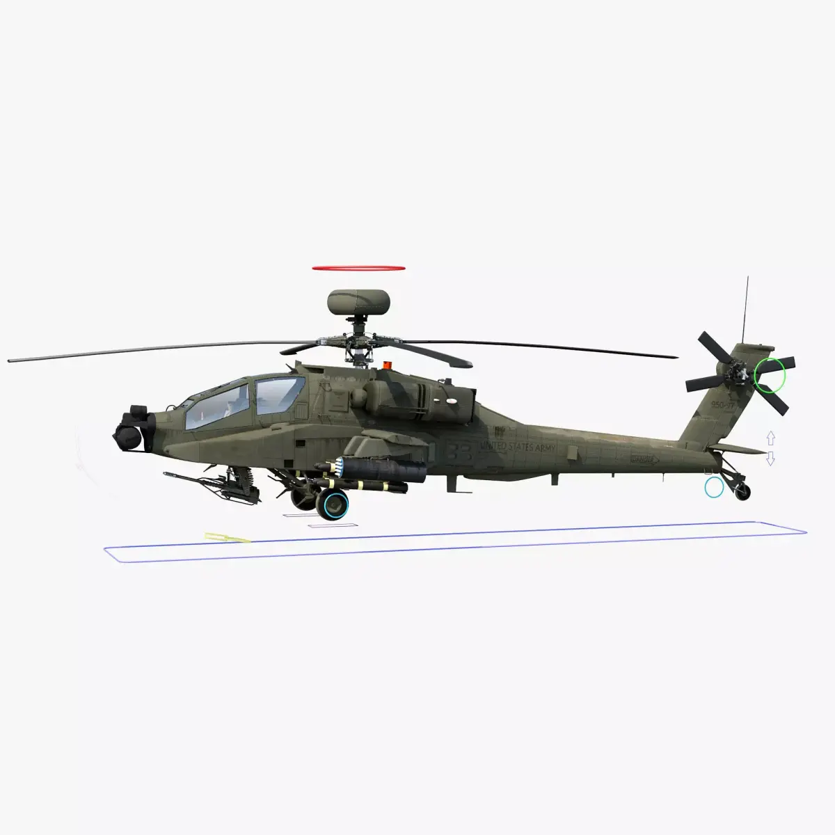 AH64E Apache Longbow Helicopter Green Rigged Low-poly 3D model