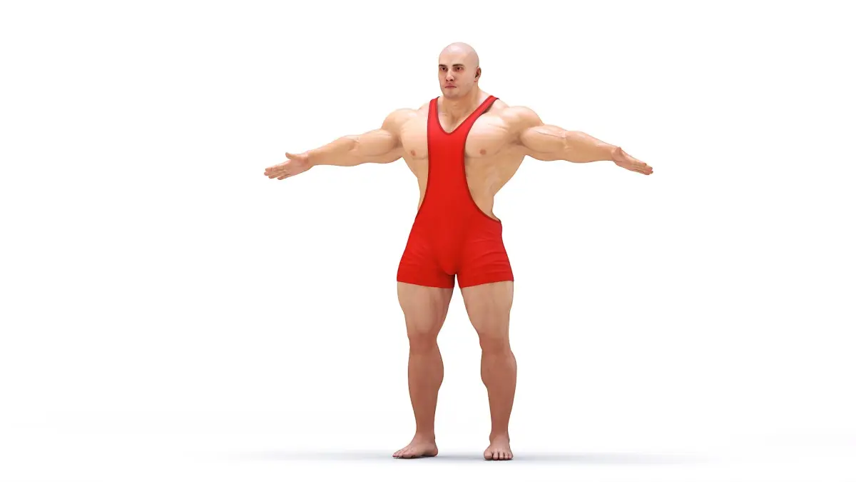 Fit Athletic Male in Red Leotard 3D model