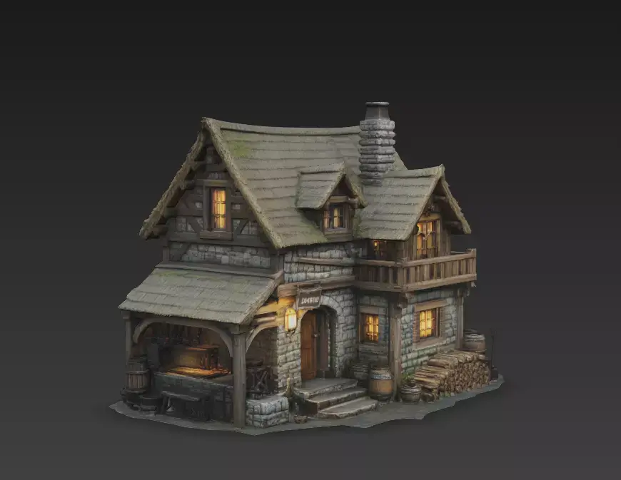 Medieval Blacksmith Shop  Game Ready House 3D model