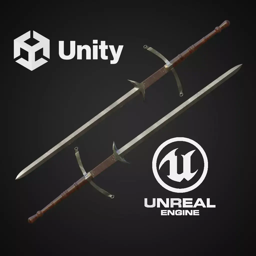 Two hands sword Zweihander Free low-poly 3D model