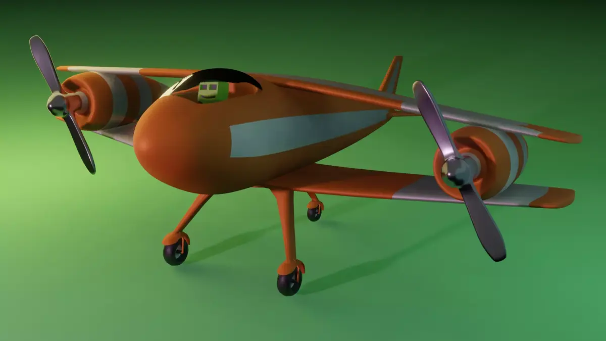 Low Poly Airplane orange with propellers 3D model