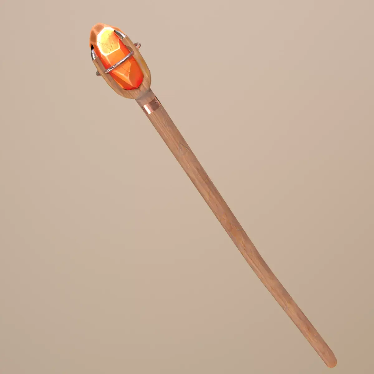 Old wooden staff Low-poly 3D model