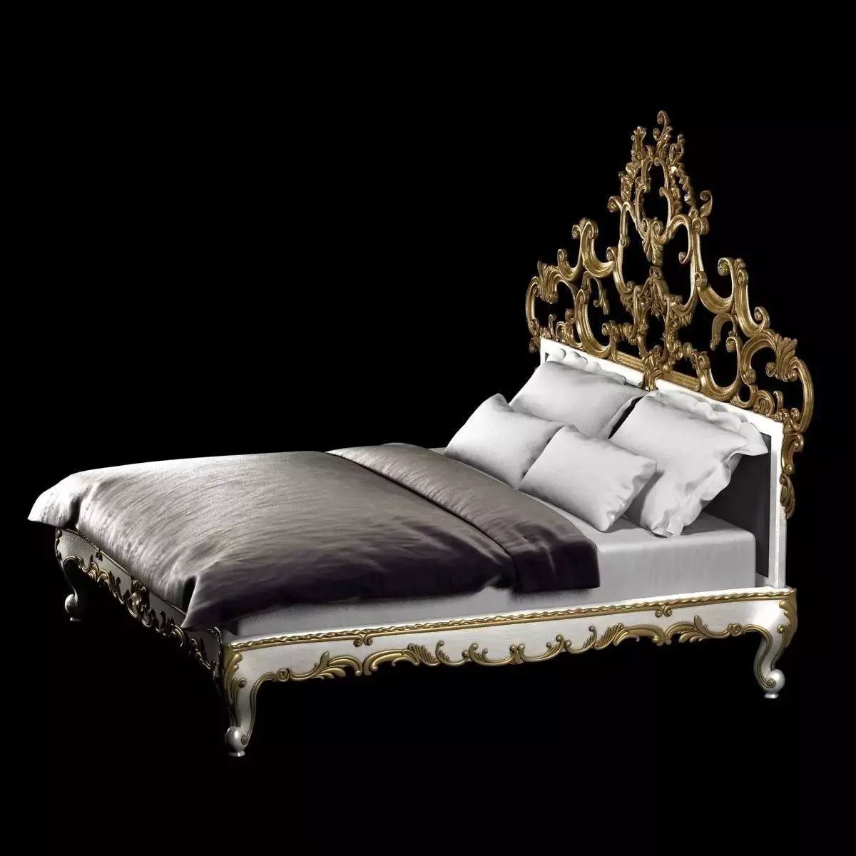 Venetian king gold decorated bed 3D model