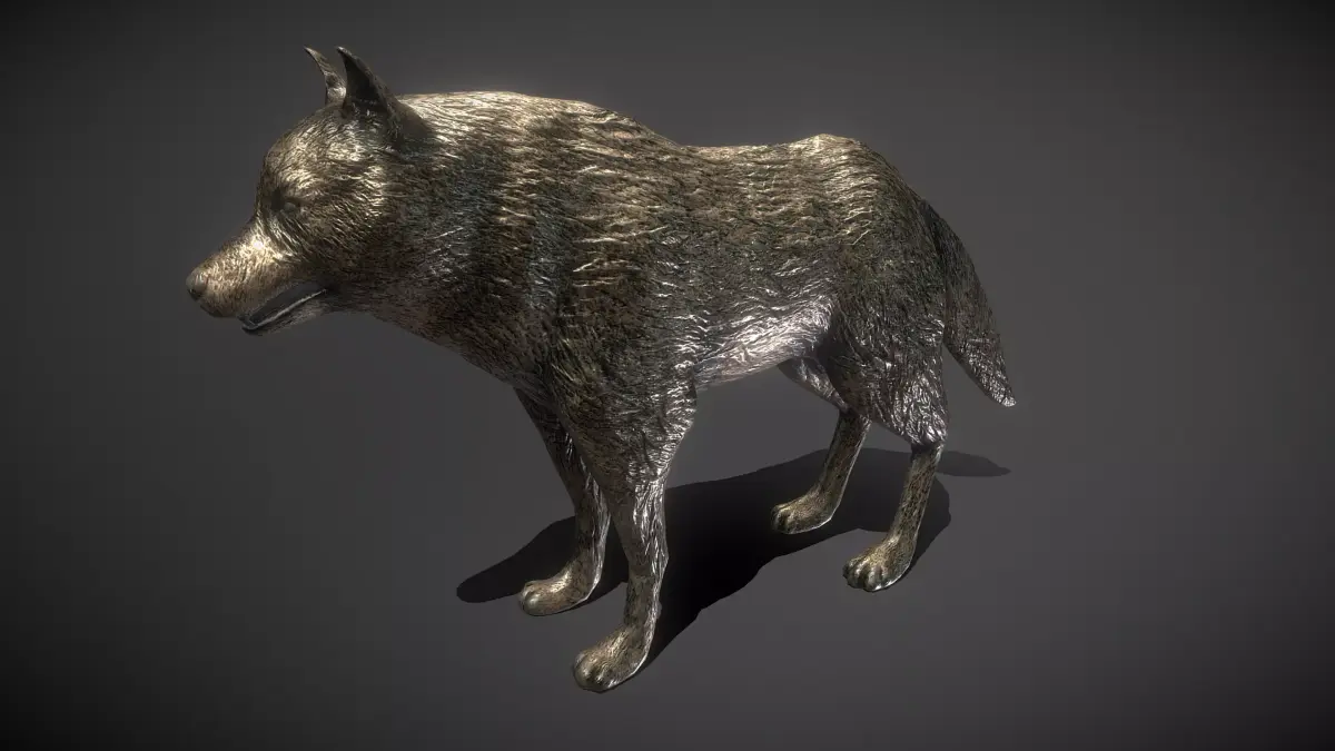 Wolf Bronze Statue Low-poly 3D model
