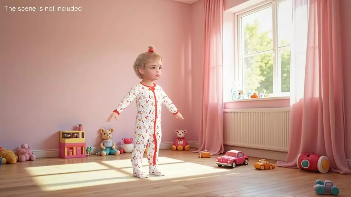 Baby Girl Wearing Full Bodysuit A-Pose Fur 3D model