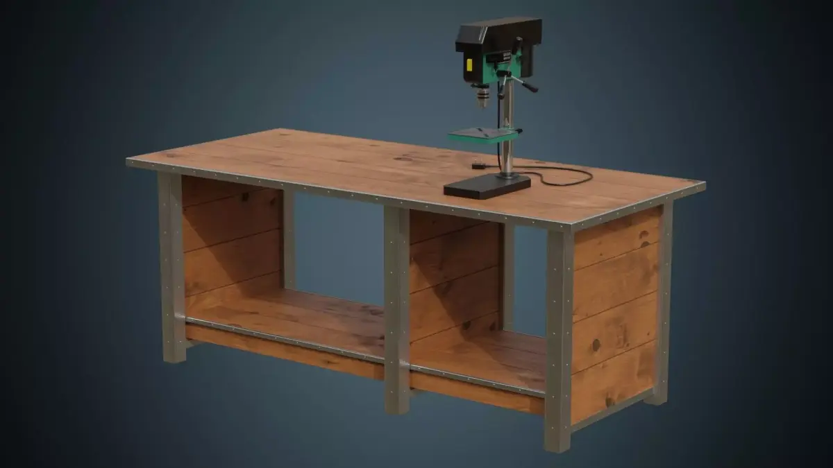 Drill Press And Workbench 1A Low-poly 3D model