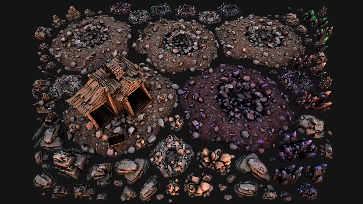 Medieval Mine Industrial Environment Pack Ore Crystals Metal Low-poly 3D model