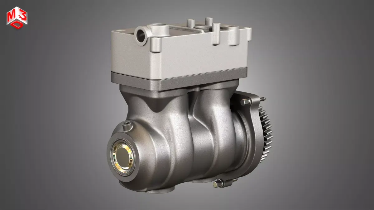 Air Brake Compressor - Two Piston - D13 Diesel Engine 3D model