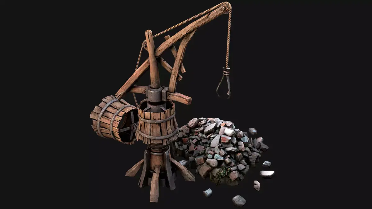 Construction Crane Medieval Quarry Low-poly 3D model