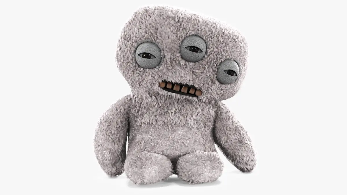 Plush Toy Alien with Three Eyes Gray Fur Rigged 3D model