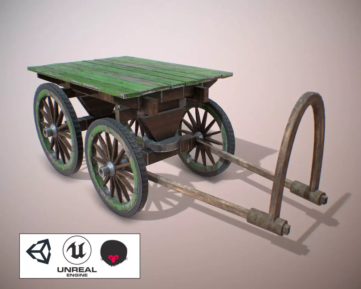 Old Carriage  PBR low poly game ready Low-poly 3D model