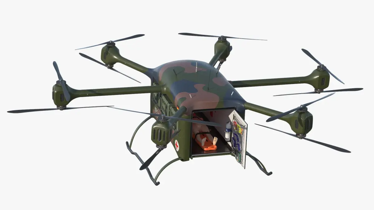 Tactical Medical Transport Quadcopter and Stretcher  purchase 3D model