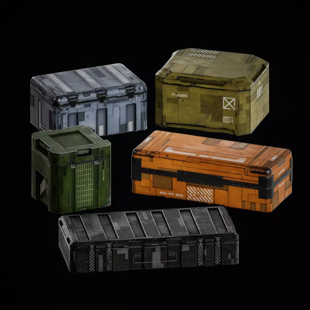 SciFi Crates Pack Vol 2 Low-poly 3D model