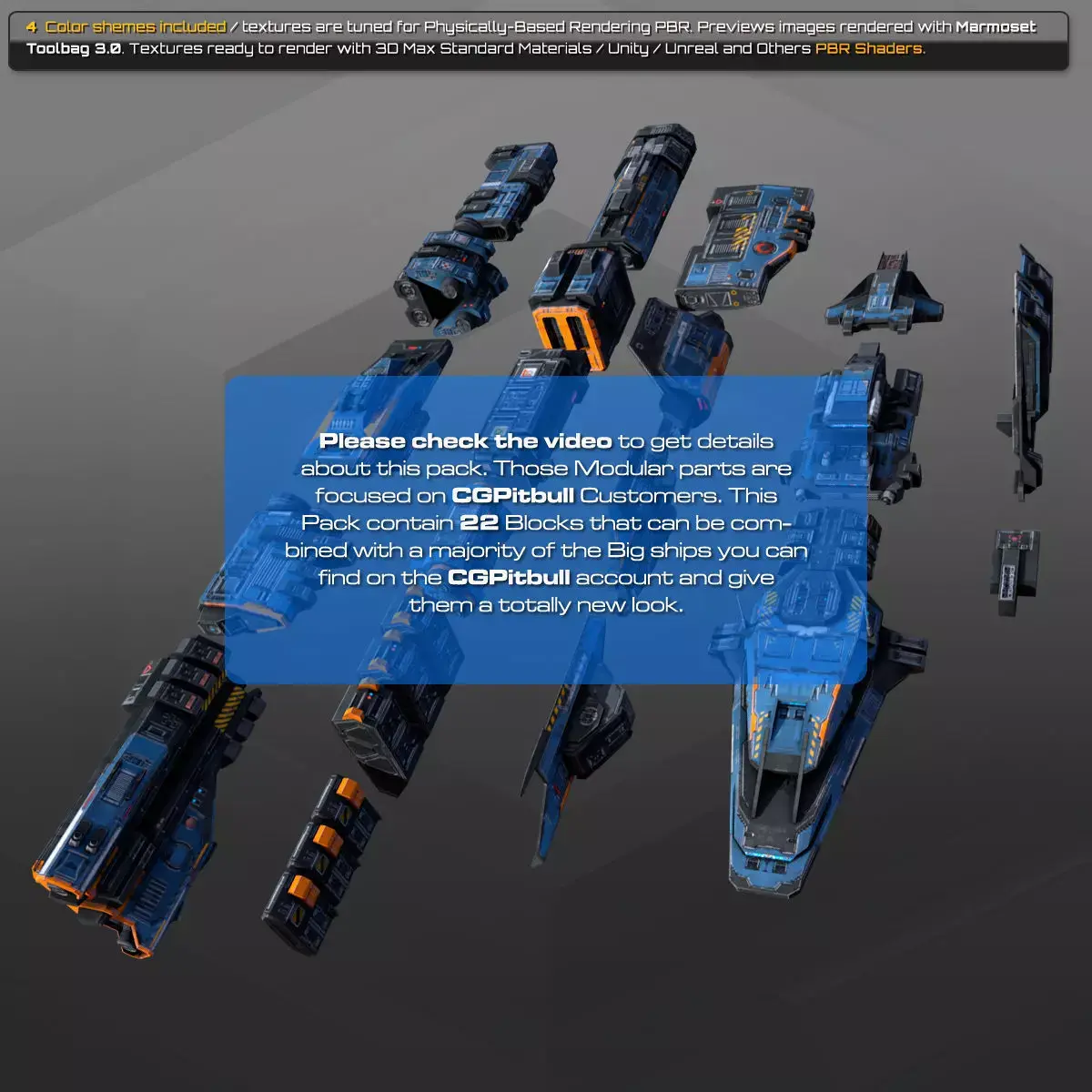 Spaceships Modulars Pack Low-poly 3D model