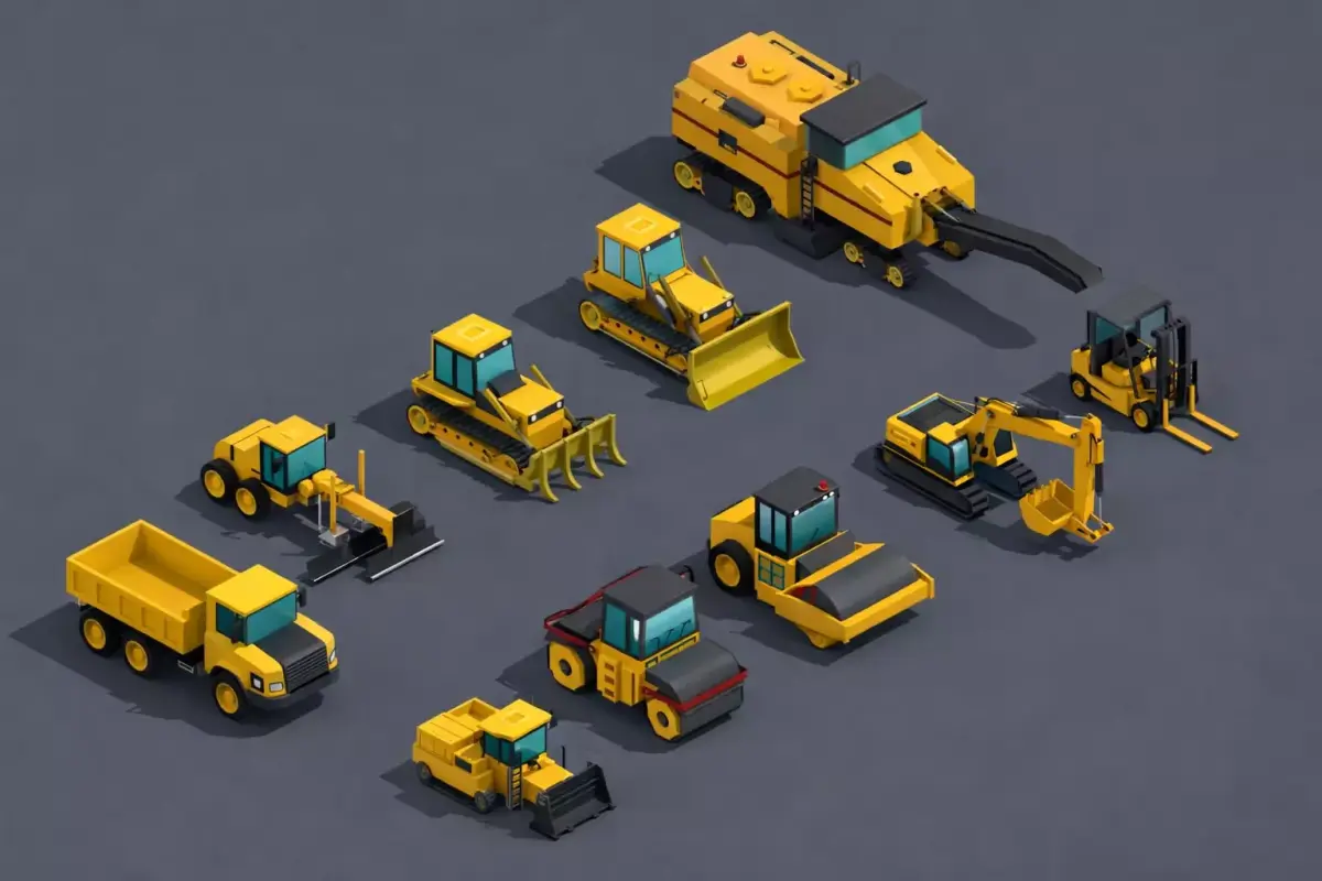 Low Poly Construction Vehicle Pack 10 Models Heavy Equipment Low-poly 3D model