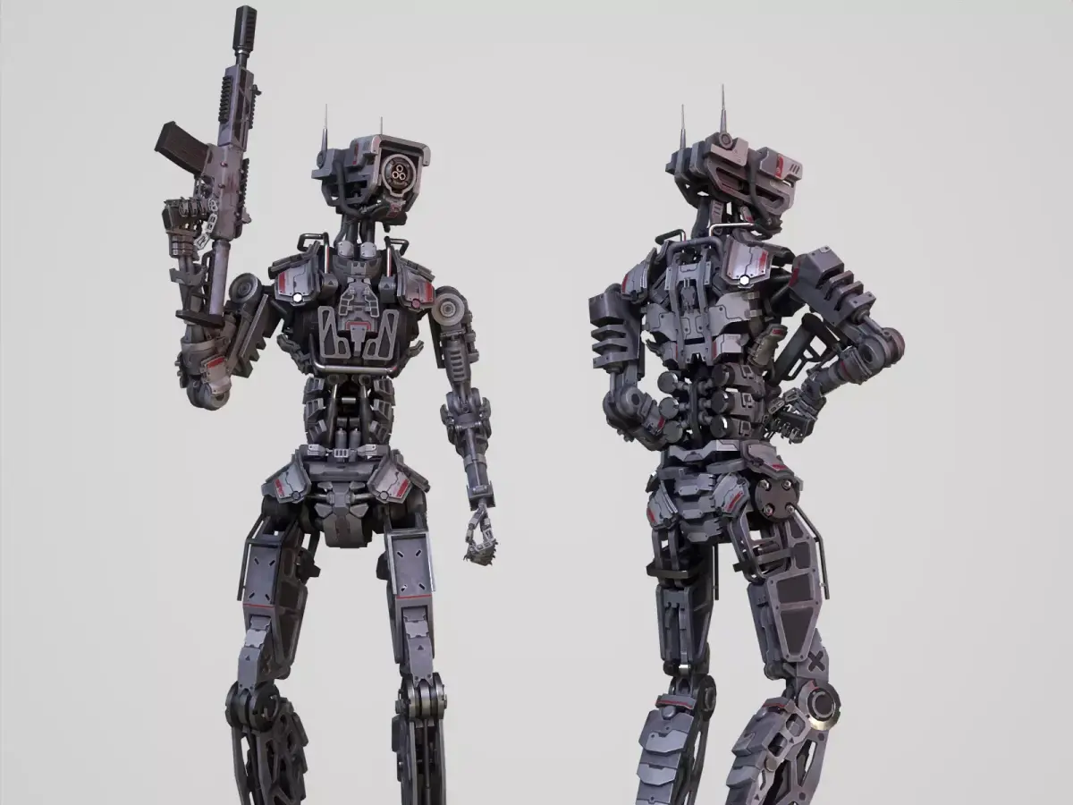Armored scifi robot character Low-poly 3D model