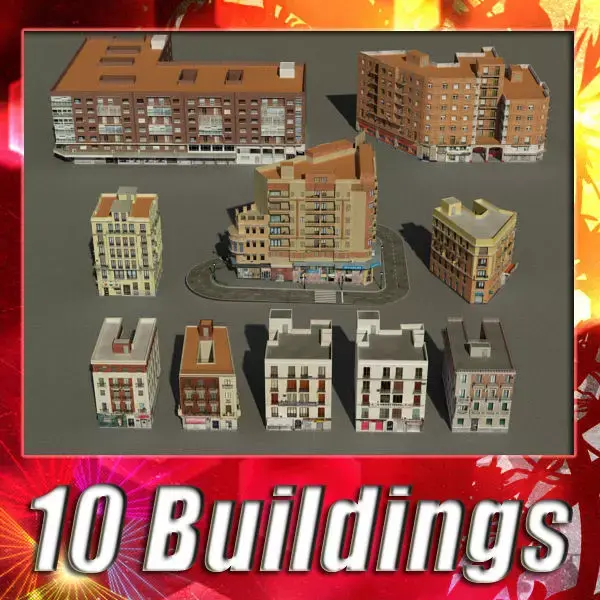 Building Collection 51 - 60 Low-poly 3D model