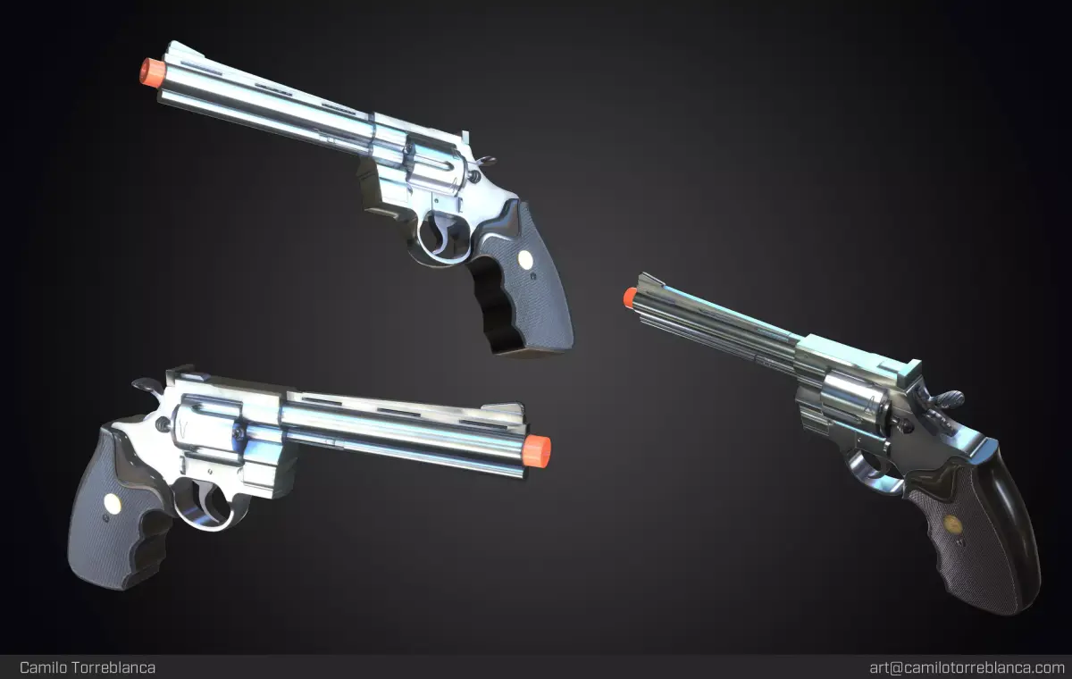 Magnum 357 Revolver Gun Weapon 3D PBR Game Ready Low Poly Low-poly 3D model