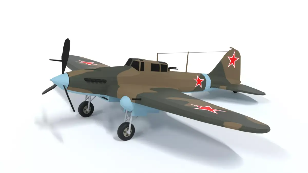Low Poly Cartoon Ilyushin Il-2 Shturmovik WWII Airplane Low-poly 3D model