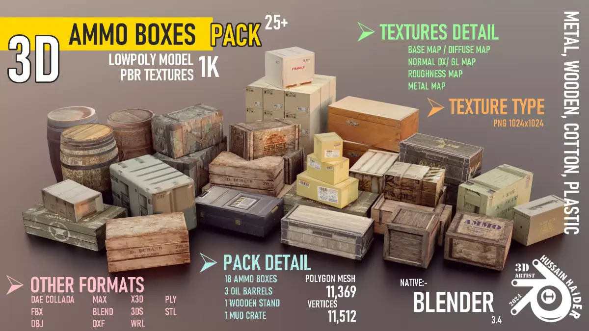 Ammo Box Pack Low-poly 3D model