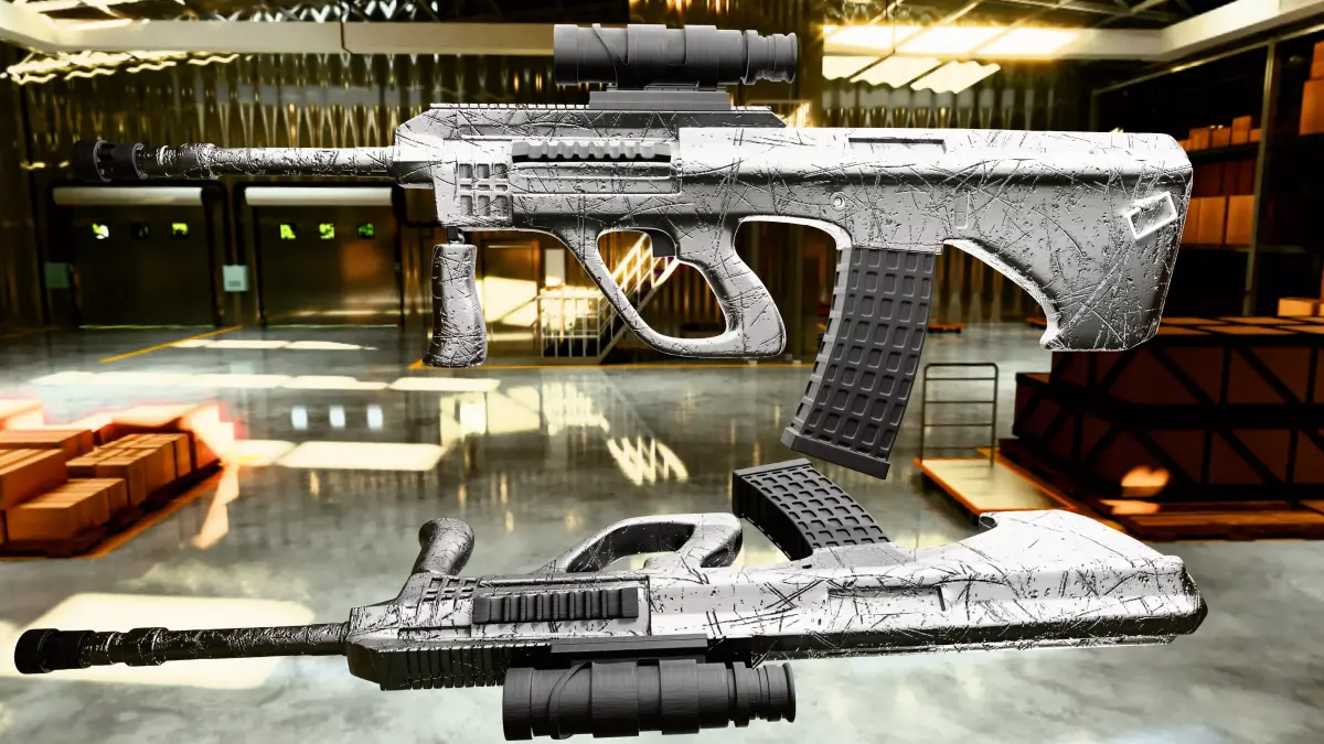 Stylized Scratched AUG Rifle Game Ready 3D Model FBX OBJ USD Low-poly 3D model