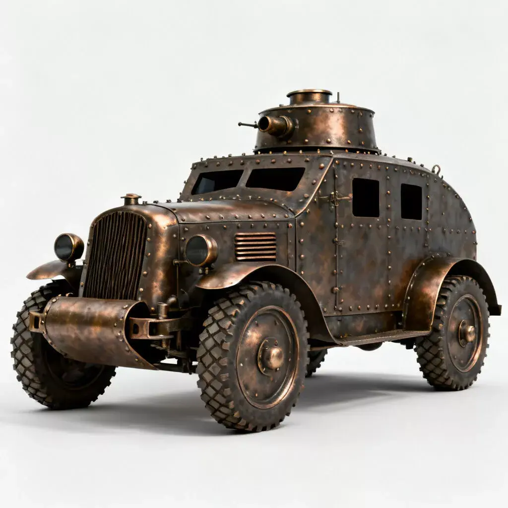 Realistic Armored Steampunk Car 3D Model Low-poly 3D model