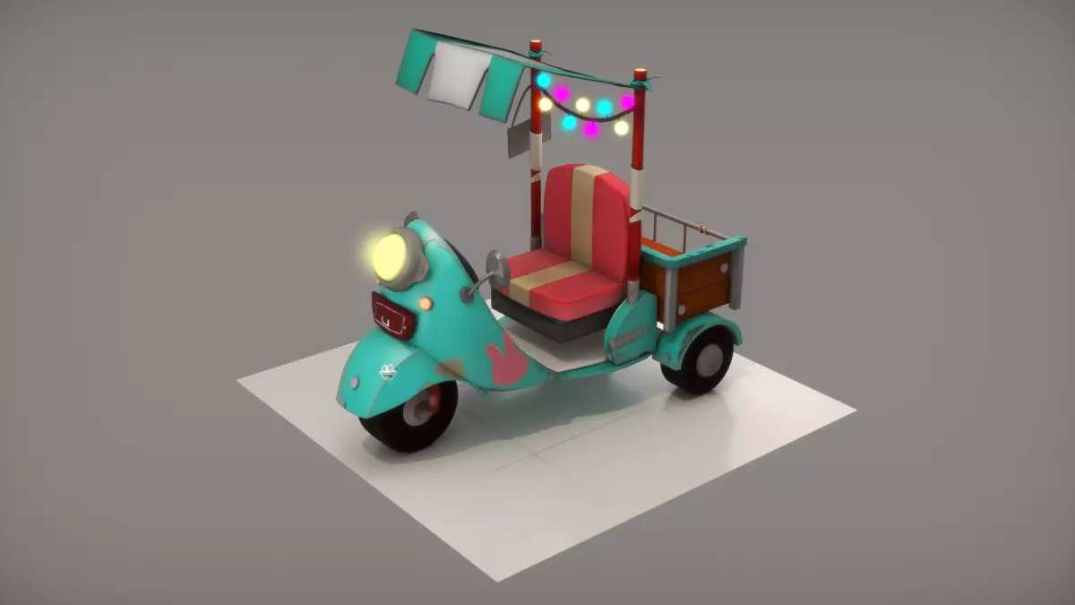3D tricycle scooter with lamp Low-poly 3D model