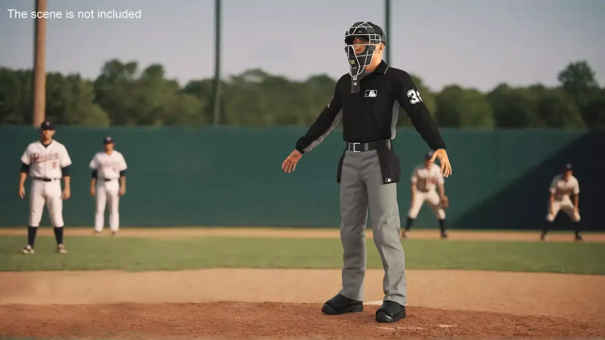Baseball Umpire with Protective Mask A-Pose 3D model