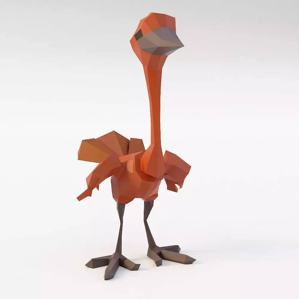 Ostrich Bird low poly 3d model  Low-poly 3D model