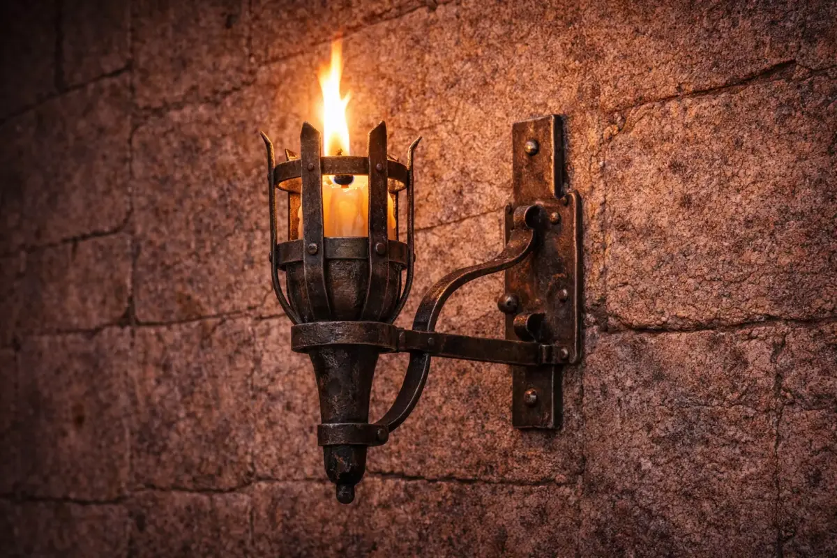 Medieval Iron Wall Torch with Candle - PBR 3D Model Low-poly 3D model