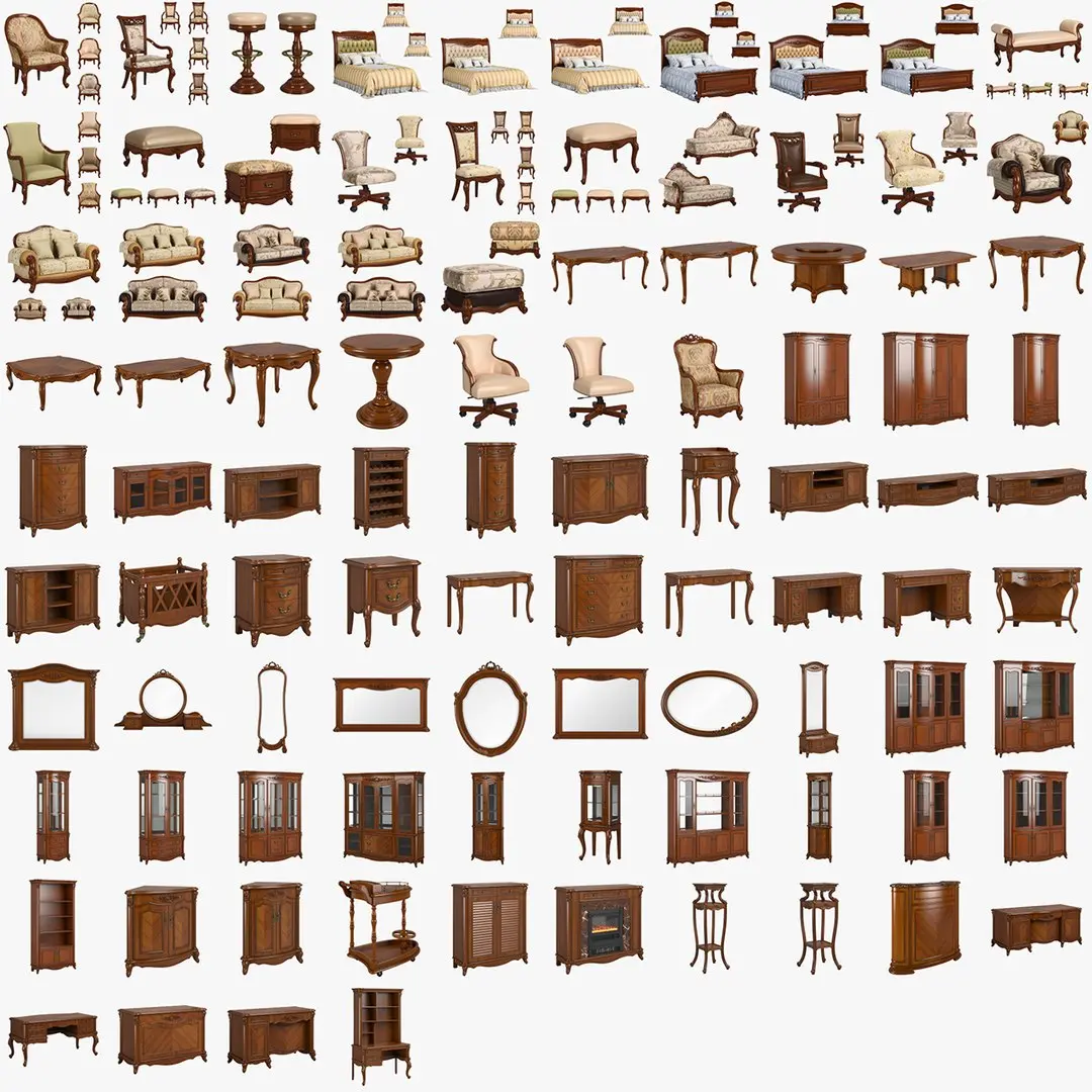Carpenter 230-1 collection 94 items of classic furniture dark wood 3D model