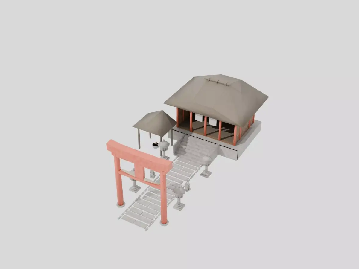 Japanese Torii Shrine Approach Sando Set Low Poly PBR 3D model Low-poly 3D model