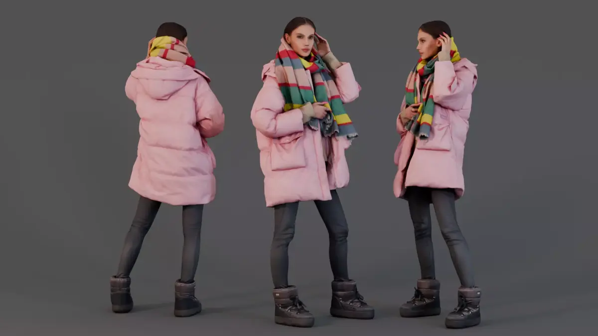 Winter Comfort - Girl in Pink Down Jacket 3D model