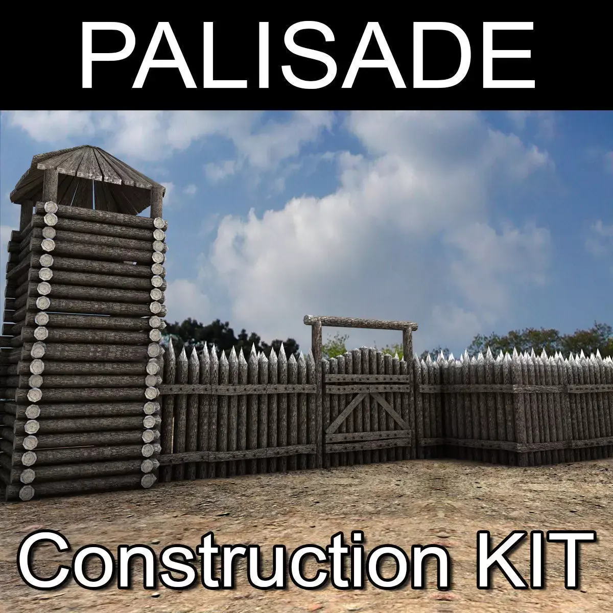 Lowpoly Palisade Construction kit Low-poly 3D model