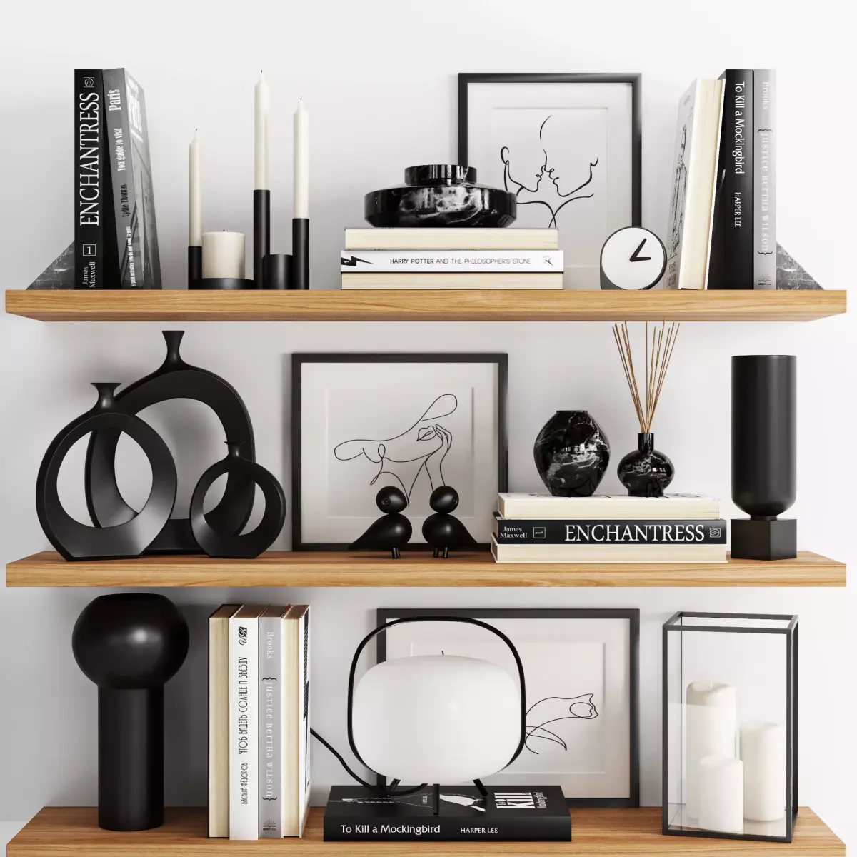Decorative set objects on shelf 3D model