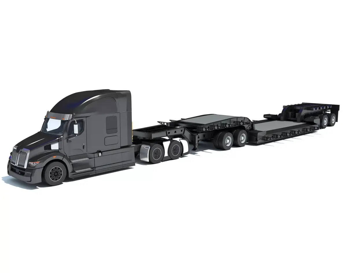 Truck with Lowboy Trailer 3D model get