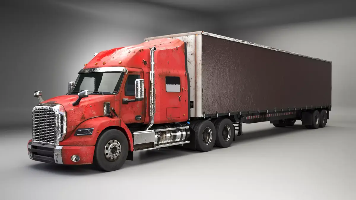 Used Aged Semi Truck Sleeper Cab with Curtain Trailer 3D model