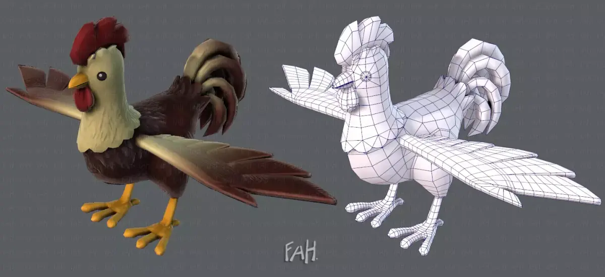 Chicken cartoon baseV02 Low-poly 3D model