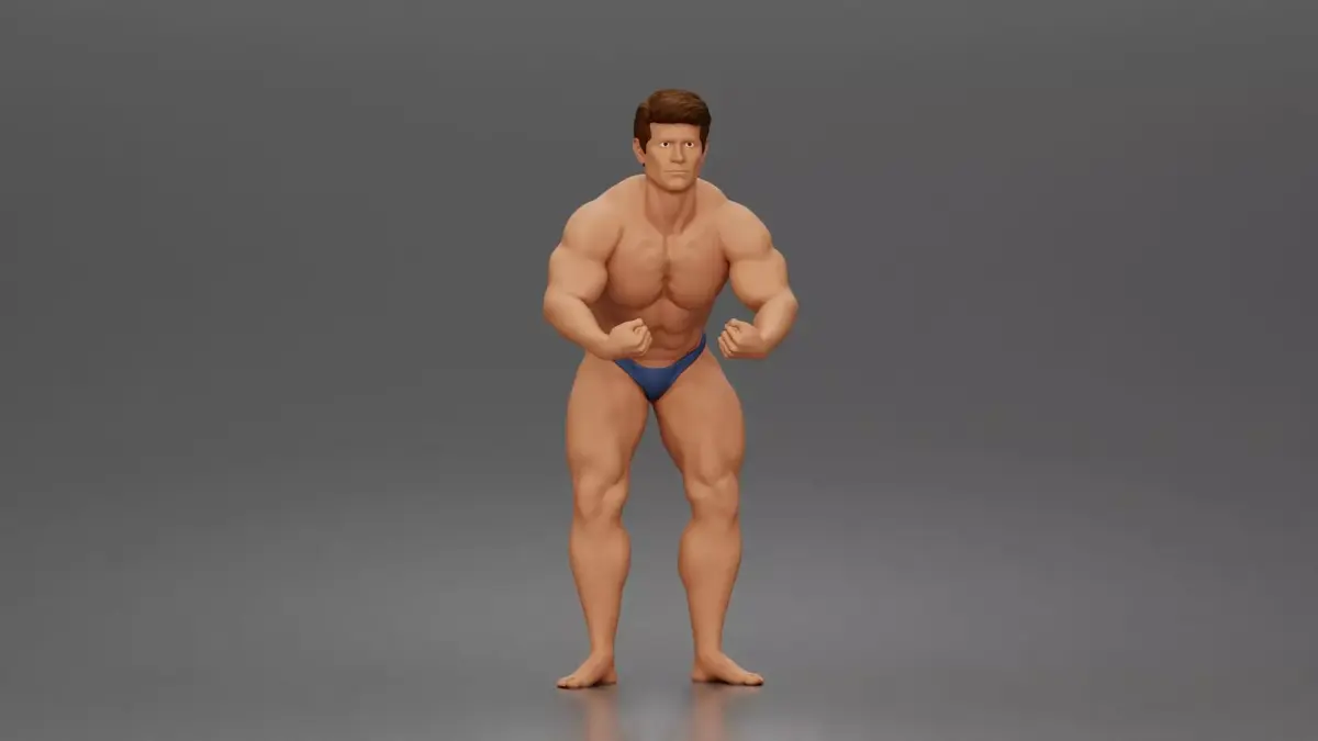 Bodybuilder flexes muscles posing trunks onstage powerhouse 3D print model