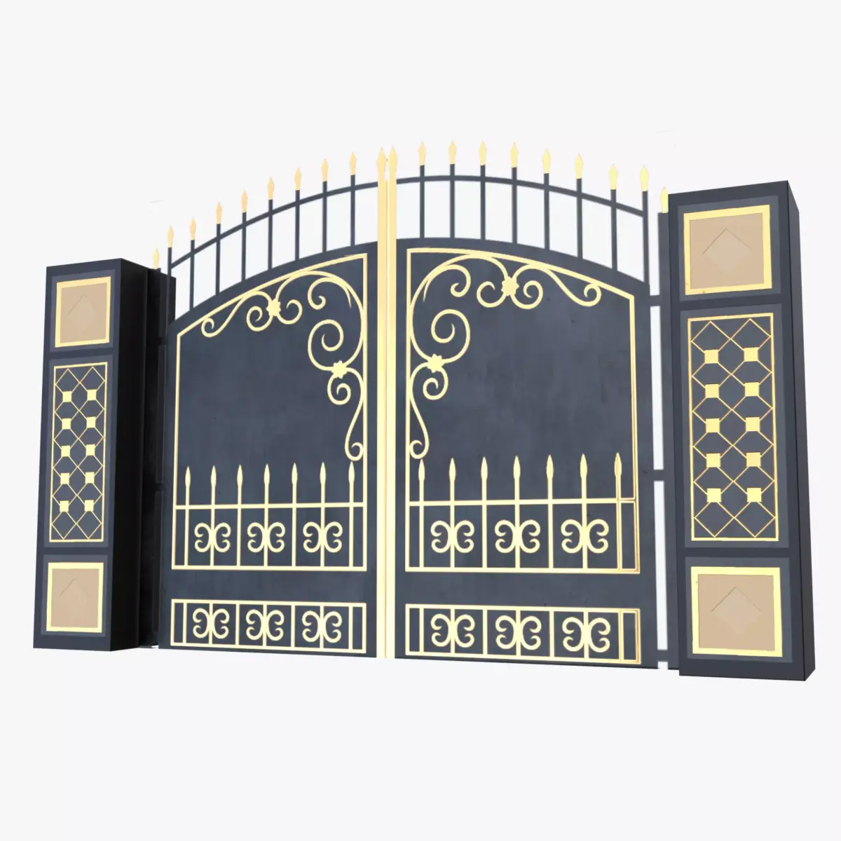 Ornamental Iron Gate 3D Model Low Poly PBR with Gold Details Low-poly 3D model