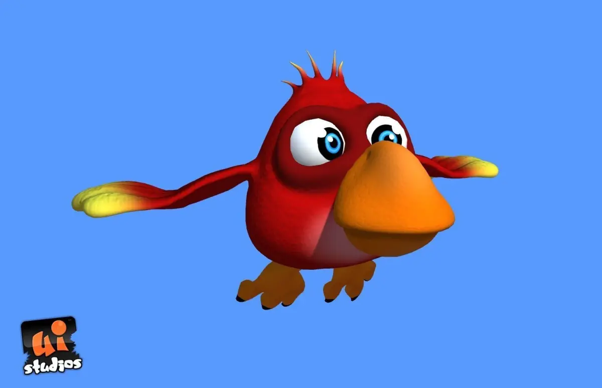 Red Cartoon Bird Low-poly 3D model