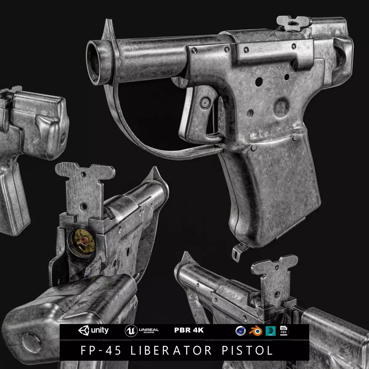 FP-45 Liberator Pistol Low-poly 3D model