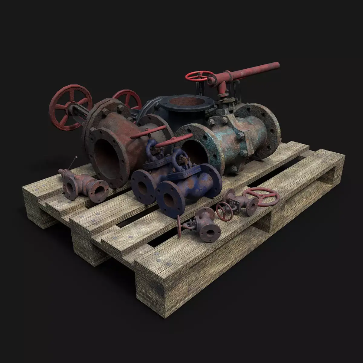 Old industrial valves Low-poly 3D model