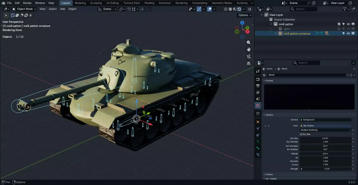 M48 Patton Tank plus 6 Skins Low-poly 3D model