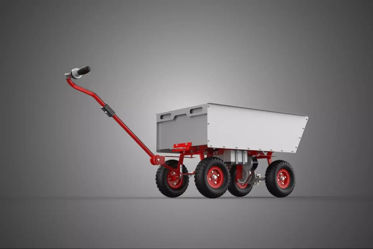 RED SILVER ELECTRIC MOTORIZED CART TROLLEY TRAILER CARGO WAGON 4 3D model
