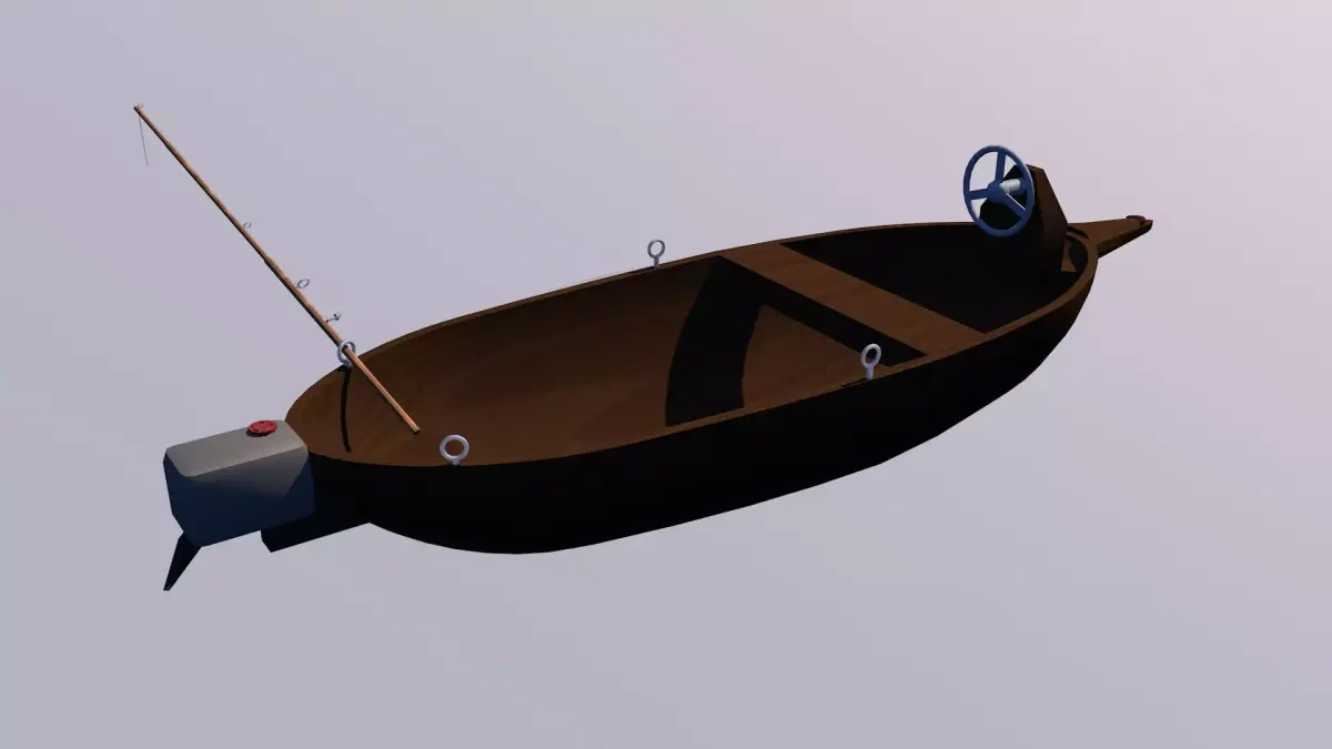 Boat with fishing rod Low-poly 3D model
