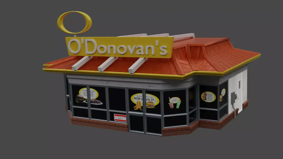 McDonalds Parody- ODonovans Burgers Restaurant Building Free 3D model